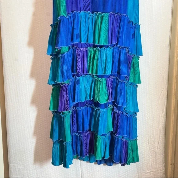 Rare Vintage 100% Rayon Art-to-Wear Tiered Ruffle Tank Maxi Dress - Picture 4 of 15
